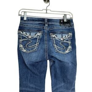 Silver Jeans Suki Capri Cropped Jeans Size 26 Thick Stitch Flap Pockets